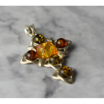 925 Sterling Silver Multicolor Amber Pendant