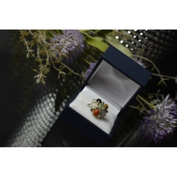 925 Sterling Silver Multicolor Agate, Nephrite & Amber Ring Size 10.25