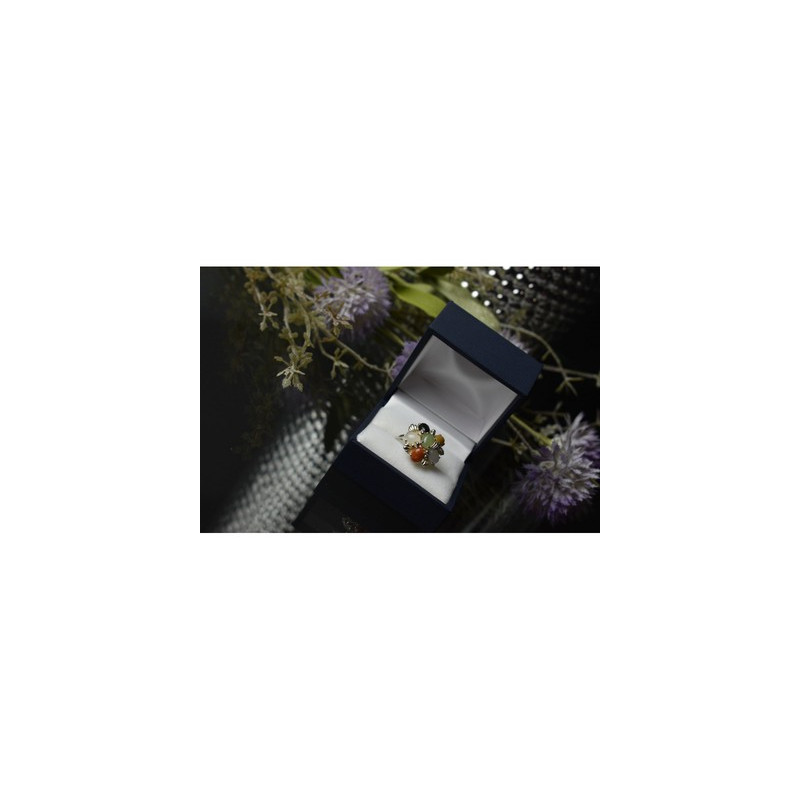 925 Sterling Silver Multicolor Agate, Nephrite & Amber Ring Size 10.25