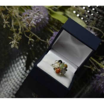 925 Sterling Silver Multicolor Agate, Nephrite & Amber Ring Size 10.25