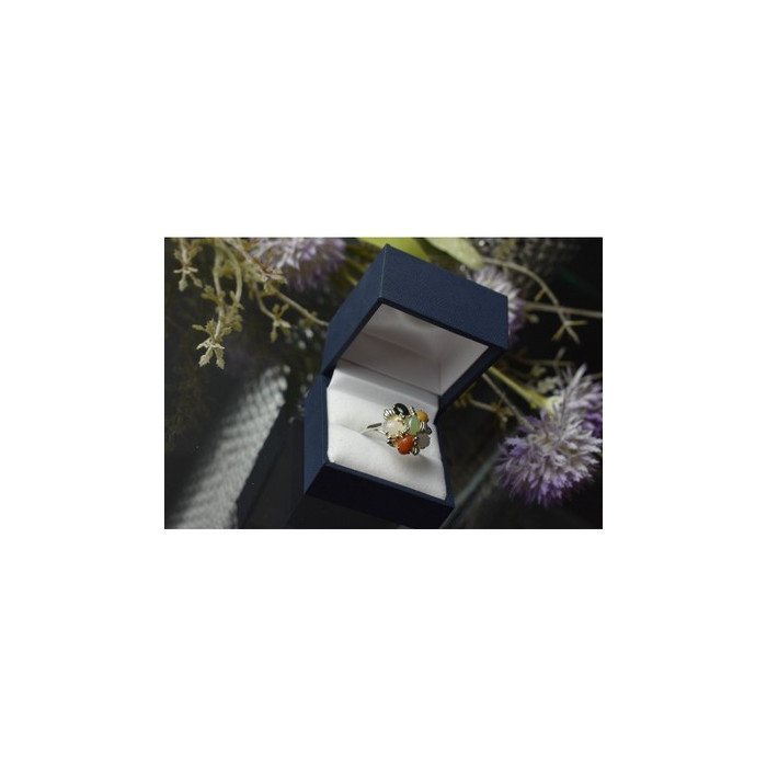 925 Sterling Silver Multicolor Agate, Nephrite & Amber Ring Size 10.25