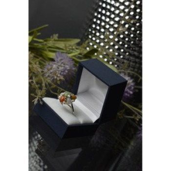 925 Sterling Silver Multicolor Agate, Nephrite & Amber Ring Size 10.25