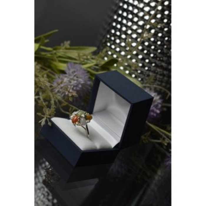 925 Sterling Silver Multicolor Agate, Nephrite & Amber Ring Size 10.25