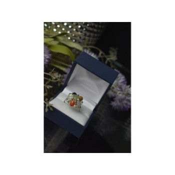 925 Sterling Silver Multicolor Agate, Nephrite & Amber Ring Size 10.25