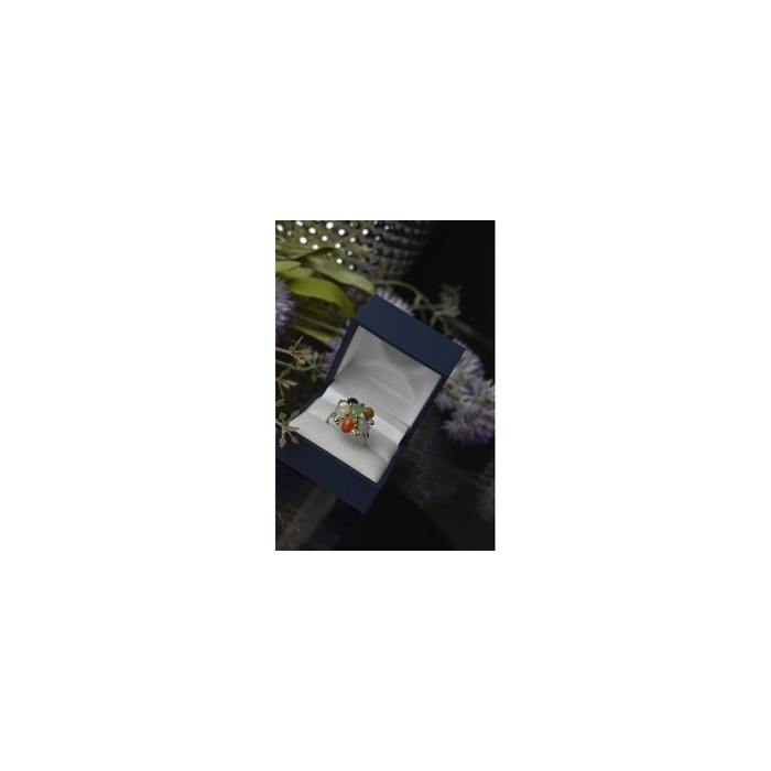 925 Sterling Silver Multicolor Agate, Nephrite & Amber Ring Size 10.25