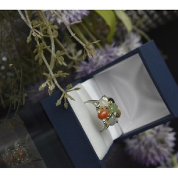 925 Sterling Silver Multicolor Agate, Nephrite & Amber Ring Size 10.25