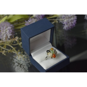 925 Sterling Silver Multicolor Agate, Nephrite & Amber Ring Size 10.25