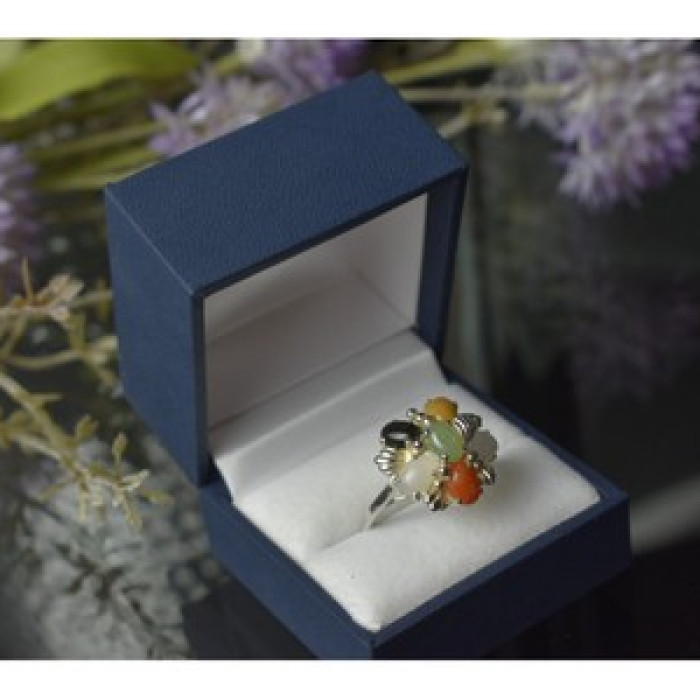 925 Sterling Silver Multicolor Agate, Nephrite & Amber Ring Size 10.25