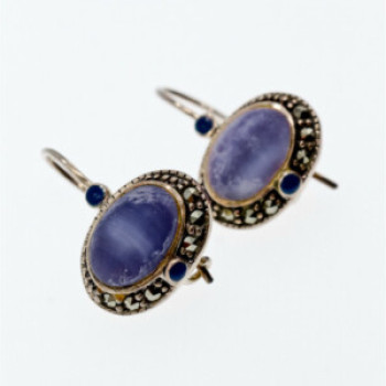 Vintage 925 Sterling Silver Agate & Marcasites Earrings