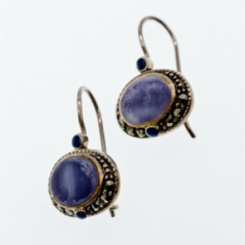 Vintage 925 Sterling Silver Agate & Marcasites Earrings