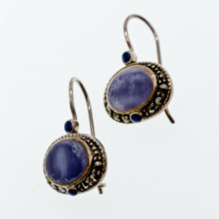 Vintage 925 Sterling Silver Agate & Marcasites Earrings