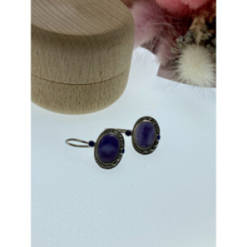 Vintage 925 Sterling Silver Agate & Marcasites Earrings