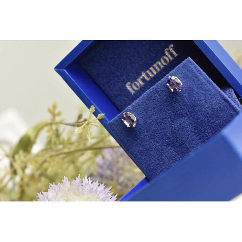 925 Sterling Silver Purple Iolite Stud Earrings