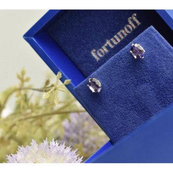 925 Sterling Silver Purple Iolite Stud Earrings
