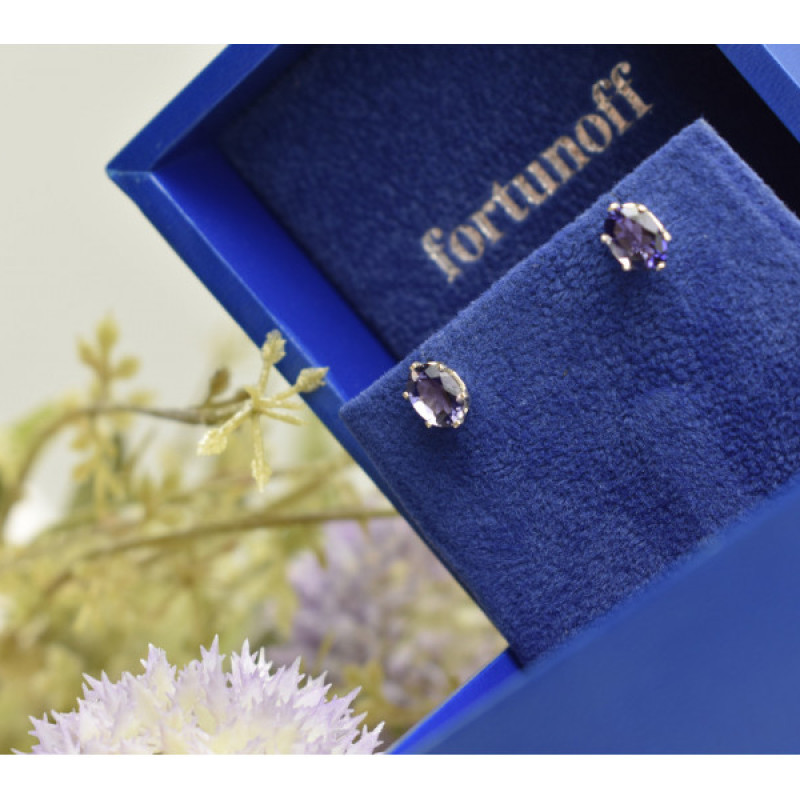 925 Sterling Silver Purple Iolite Stud Earrings