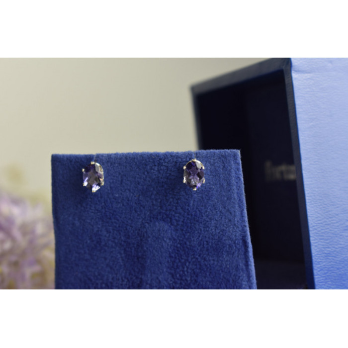 925 Sterling Silver Purple Iolite Stud Earrings