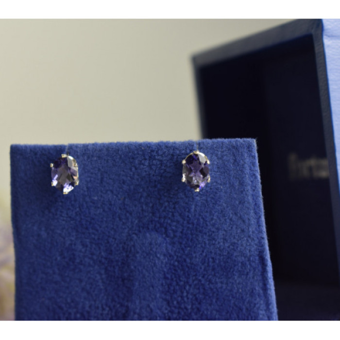 925 Sterling Silver Purple Iolite Stud Earrings