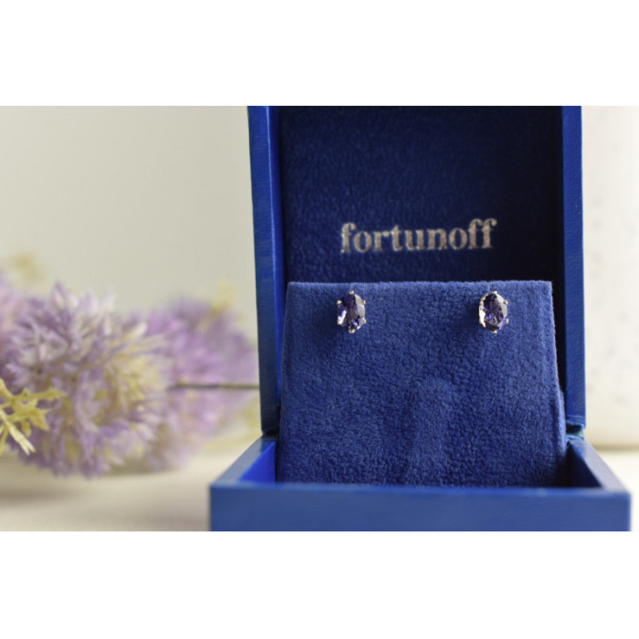 925 Sterling Silver Purple Iolite Stud Earrings