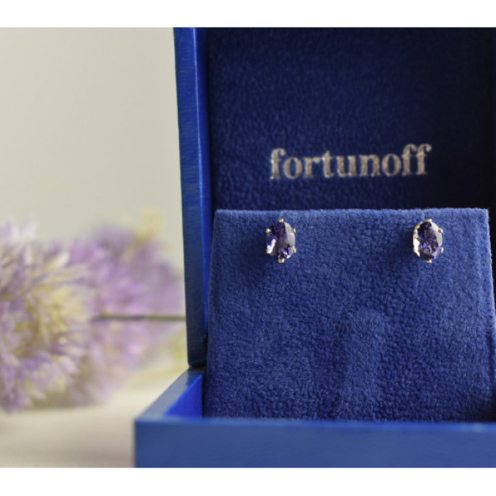 925 Sterling Silver Purple Iolite Stud Earrings