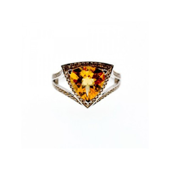 925 STERLING SILVER HELIODOR & HESSONITE RING SIZE 7