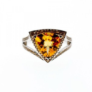 925 Sterling Silver Heliodor & Hessonite Ring Size 7