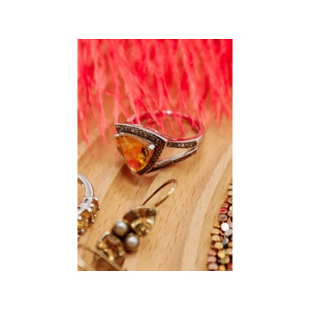 925 STERLING SILVER HELIODOR & HESSONITE RING SIZE 7
