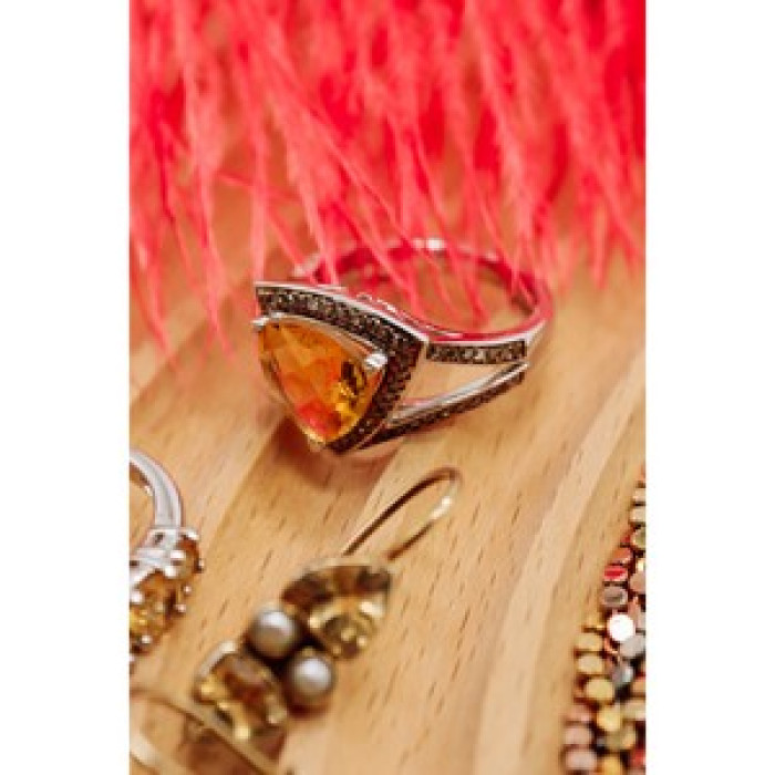 925 Sterling Silver Heliodor & Hessonite Ring Size 7