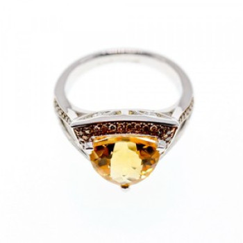 925 Sterling Silver Heliodor & Hessonite Ring Size 7
