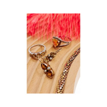 925 STERLING SILVER HELIODOR & HESSONITE RING SIZE 7