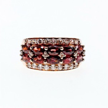 925 Sterling Silver Gold Plated Hessonite & CZ Ring Size 9.5