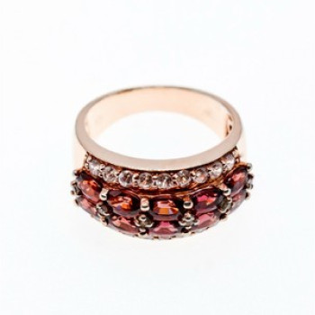 925 Sterling Silver Gold Plated Hessonite & CZ Ring Size 9.5