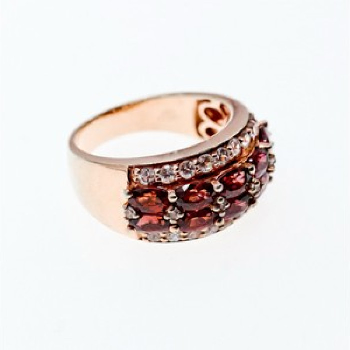 925 Sterling Silver Gold Plated Hessonite & CZ Ring Size 9.5