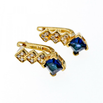 925 Sterling Silver Gold Plated Alpanite & CZ Earrings Turkey