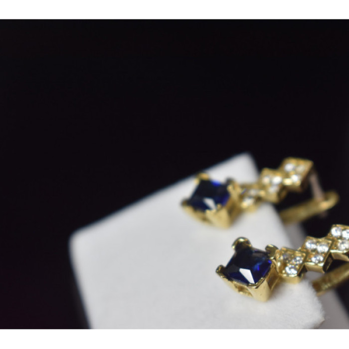 925 Sterling Silver Gold Plated Alpanite & CZ Earrings Turkey