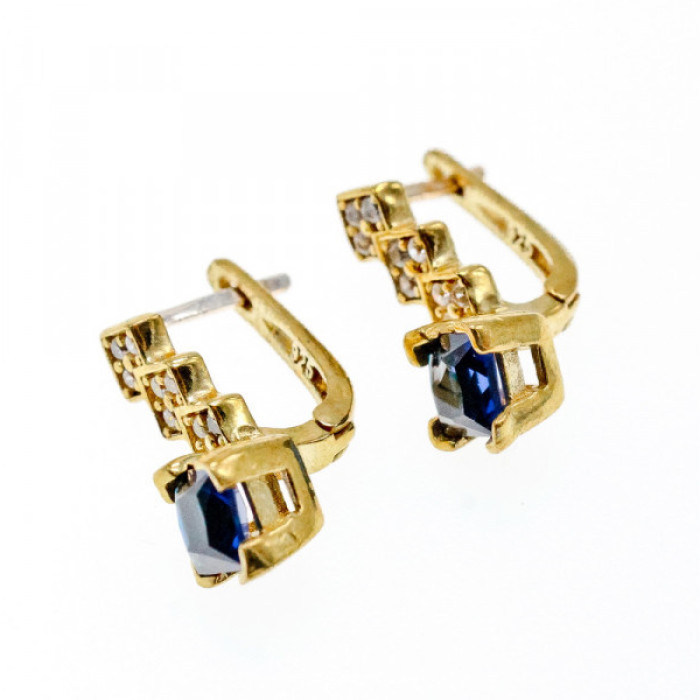 925 Sterling Silver Gold Plated Alpanite & CZ Earrings Turkey