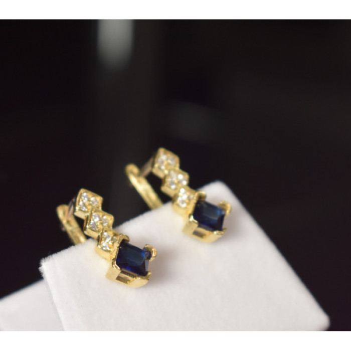 925 Sterling Silver Gold Plated Alpanite & CZ Earrings Turkey
