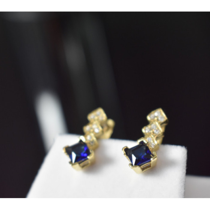 925 Sterling Silver Gold Plated Alpanite & CZ Earrings Turkey