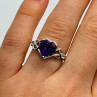 925 Sterling Silver Amethyst & Goshenite Heart Ring Size 6
