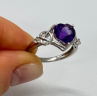 925 Sterling Silver Amethyst & Goshenite Heart Ring Size 6