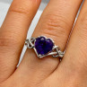 925 Sterling Silver Amethyst & Goshenite Heart Ring Size 6