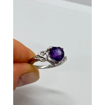 925 Sterling Silver Amethyst & Goshenite Heart Ring Size 6
