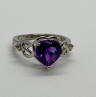 925 Sterling Silver Amethyst & Goshenite Heart Ring Size 6