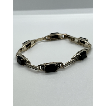 925 STERLING SILVER  AGATE & MARCASITE BRACELET