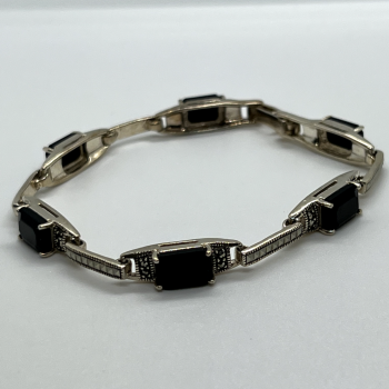925 Sterling Silver Agate & Marcasite Bracelet