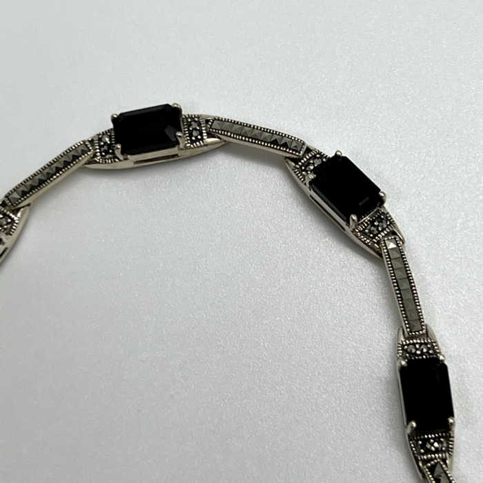 925 Sterling Silver Agate & Marcasite Bracelet
