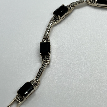 925 Sterling Silver Agate & Marcasite Bracelet
