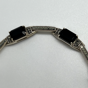 925 Sterling Silver Agate & Marcasite Bracelet