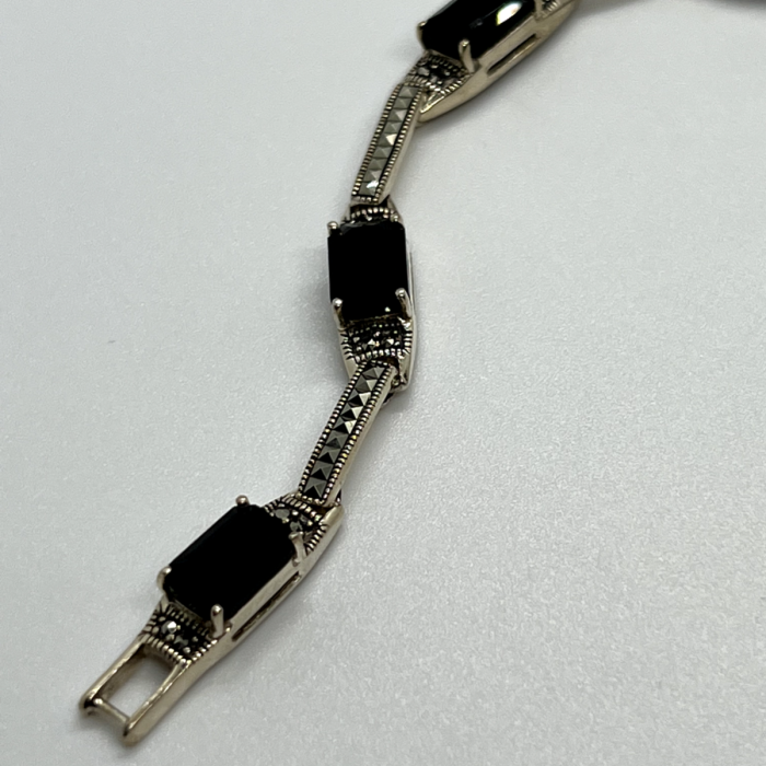 925 Sterling Silver Agate & Marcasite Bracelet
