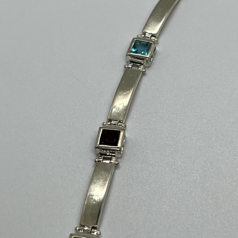 925 Sterling Silver Peridot, Tourmaline, Topaz & Citrine Bracelet