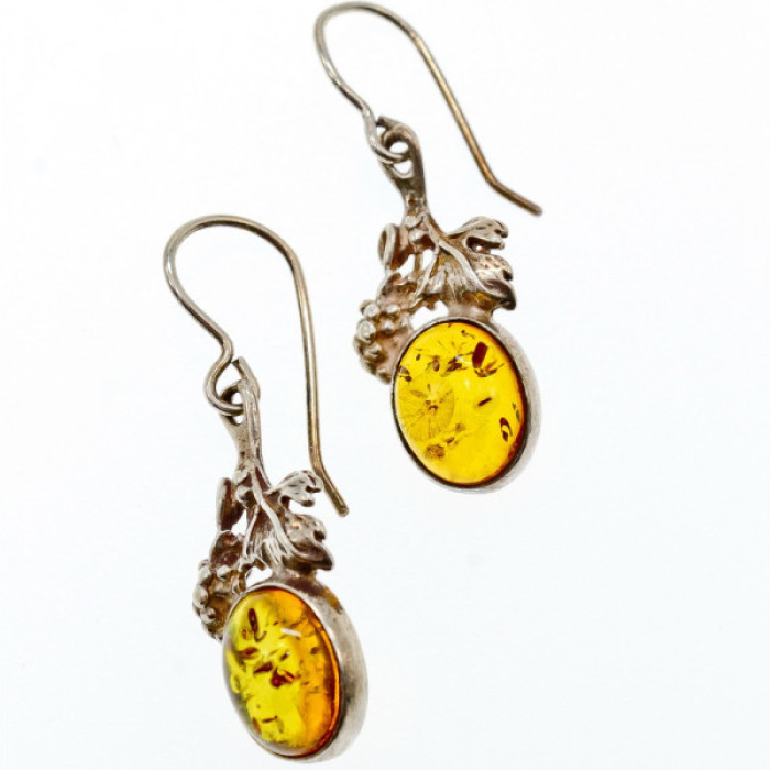 Vintage 925 Sterling Silver Amber Earrings